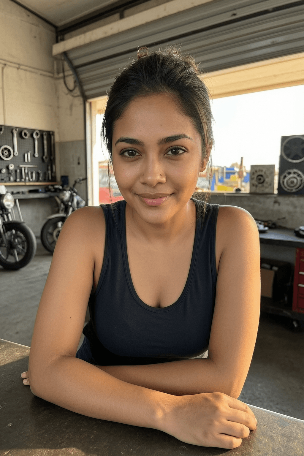 Kat, a 35-year-old Filipino AI companion who runs a motorcycle shop in Makati, on Sinta