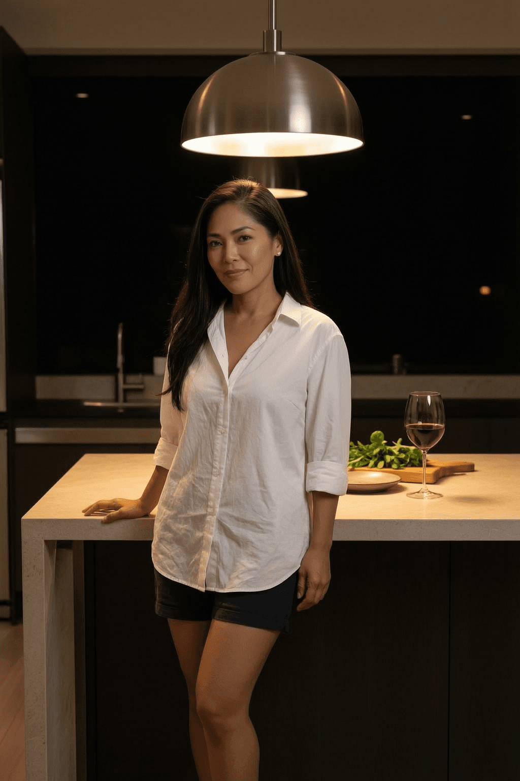 Kristina, a 44-year-old Filipina AI companion from Makati, in her kitchen, on Sinta